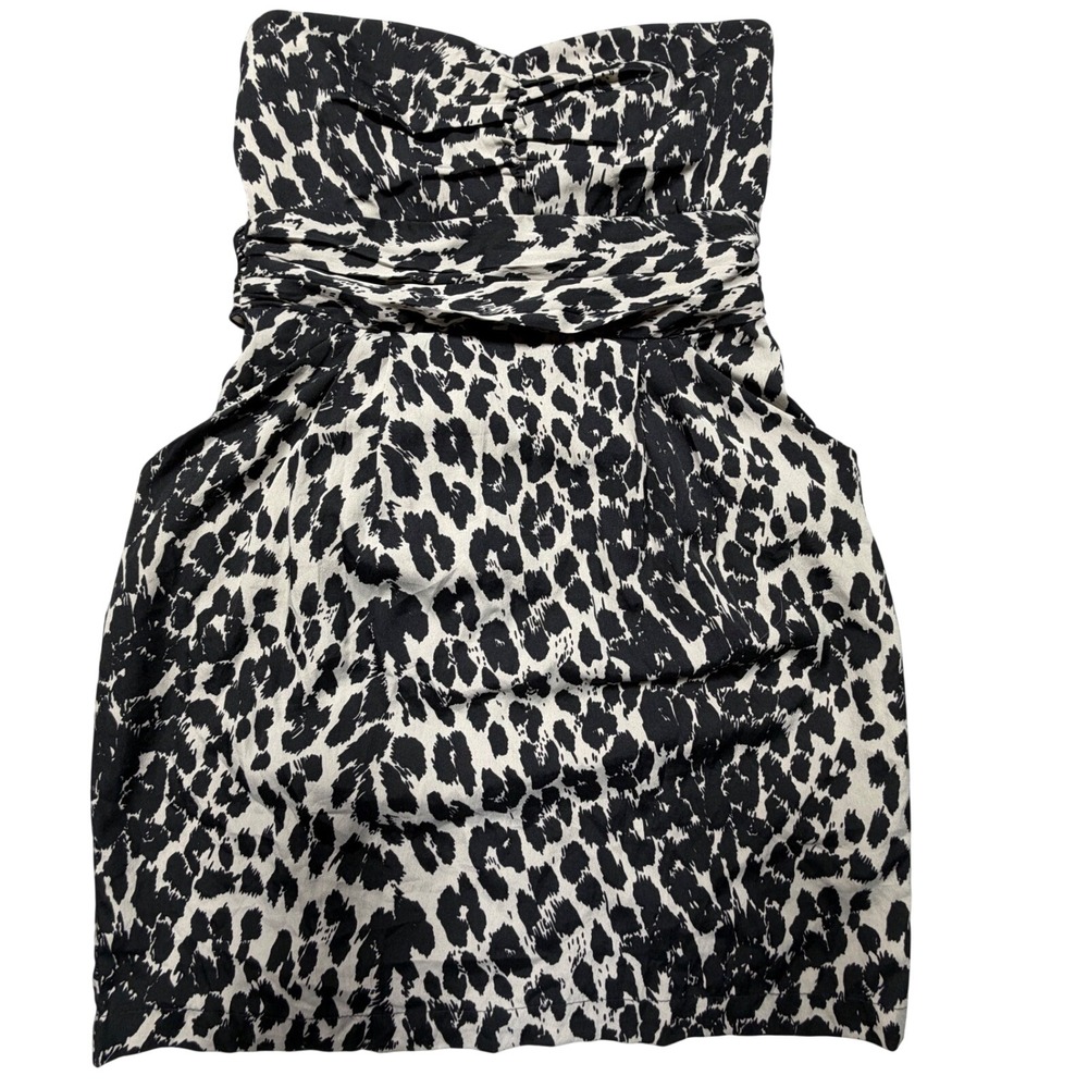 Vintage Charlotte Russe Leopard Print Strapless Bow Mini Dress Size M Club Y2K